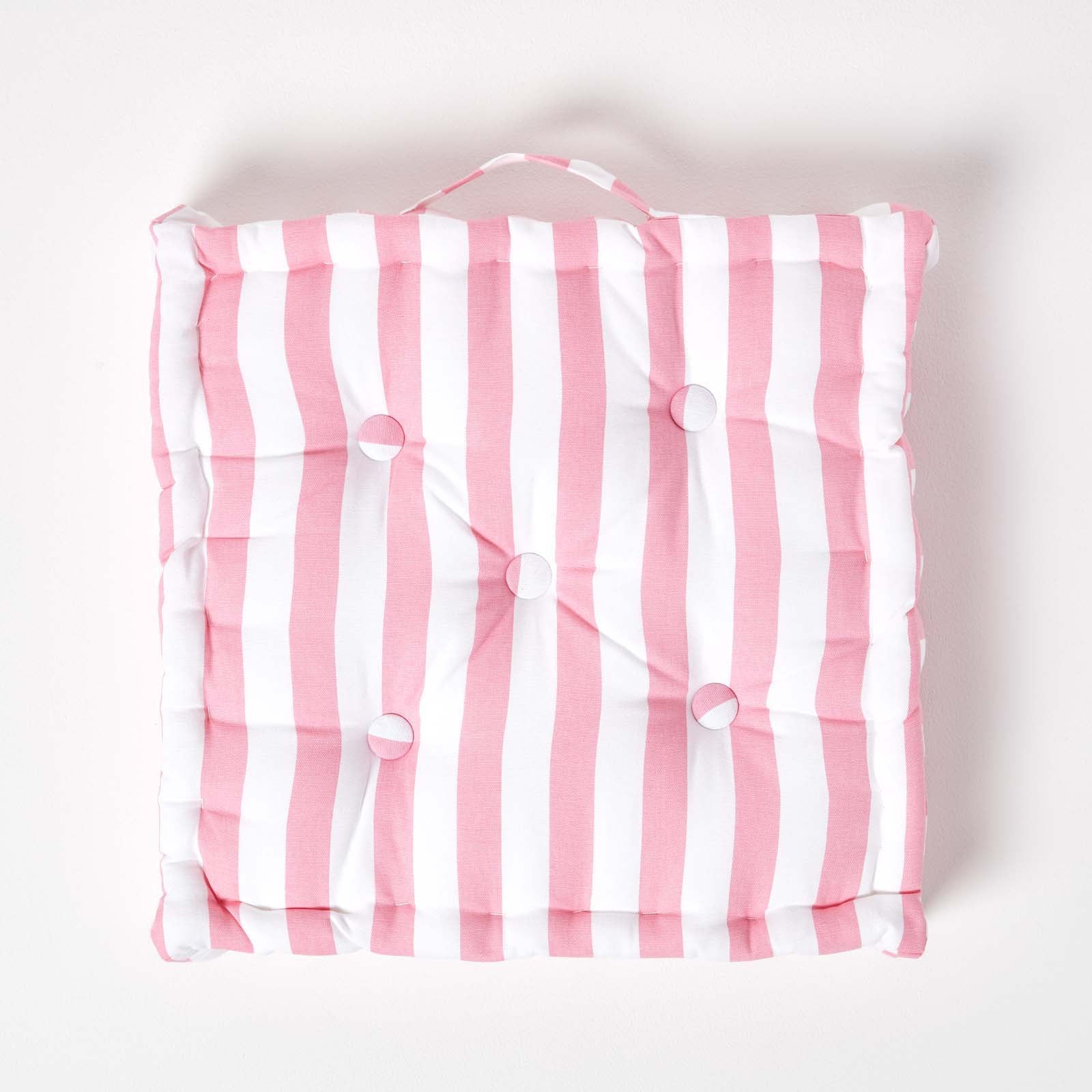 Cotton Thick Striped Floor Cushion | 40cm x 40cm | Pink