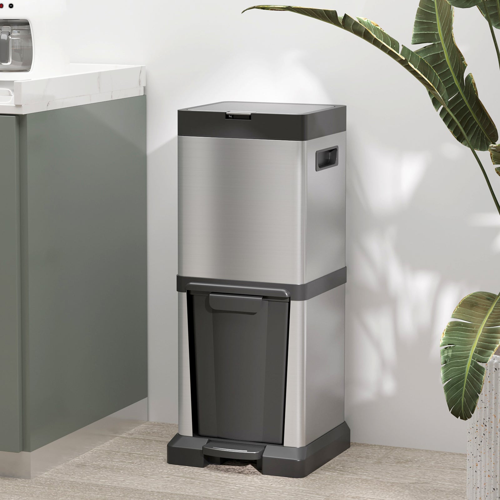 20+14l Double Kitchen Bin, Pedal Bin With Soft-close Lid