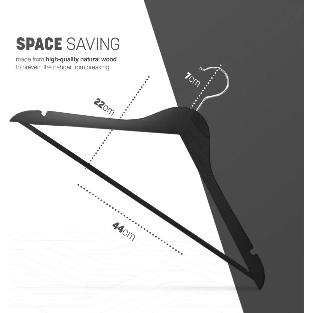 20 Pack Wooden Clothes Hangers With Non Slip Bar | Black