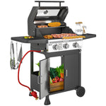 Outsunny 3 Burner Gas Bbq Trolley With Lid
