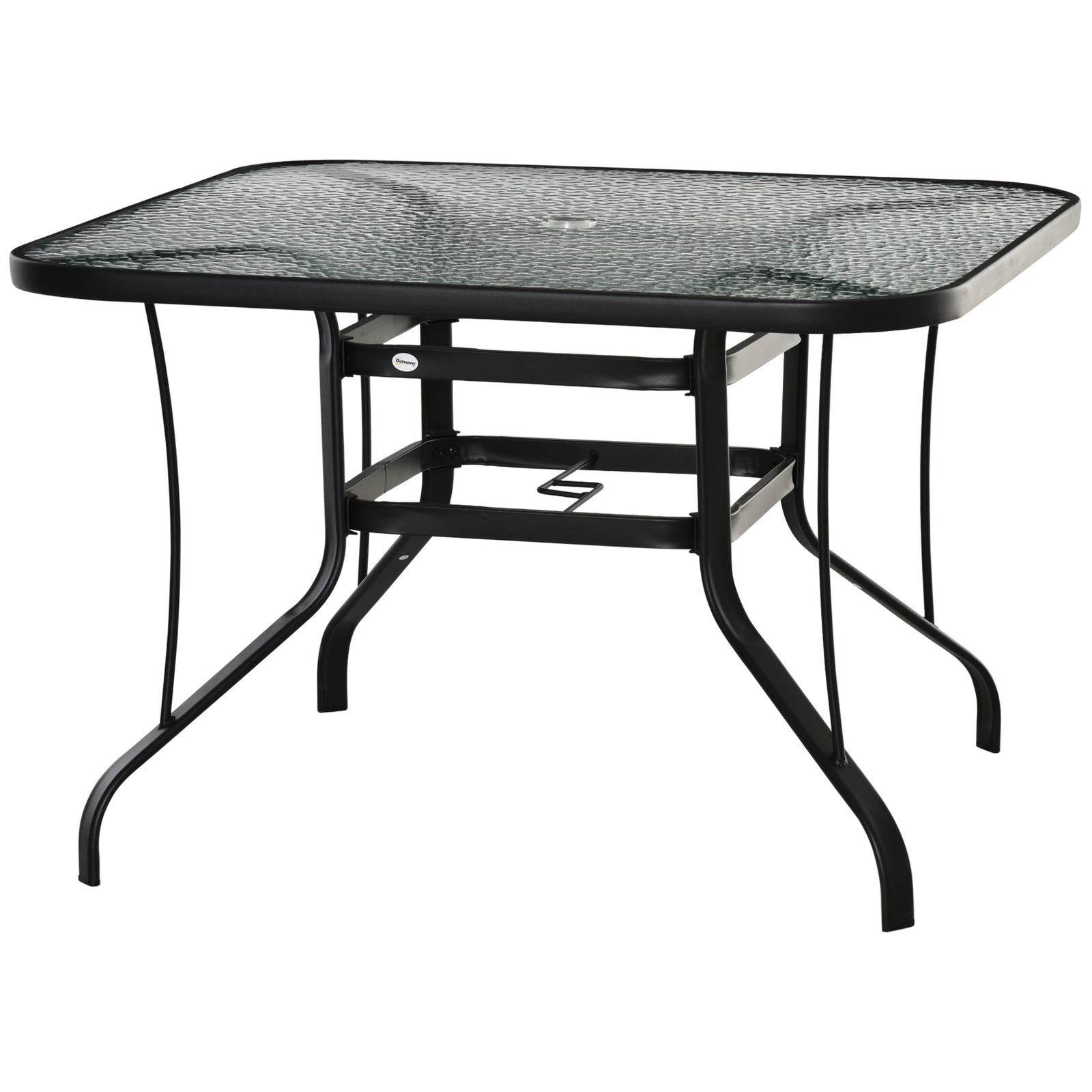 Garden Dining Table W/ Parasol Hole, Glass Top