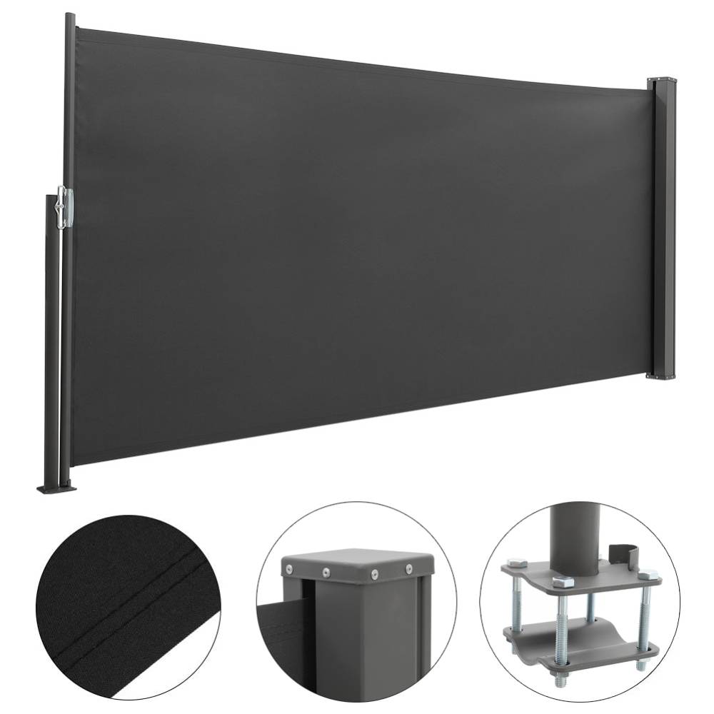 Retractable Side Awning 300cm Patio Privacy Screen Uv & Water Resistant Polyester Garden Balcony Wind Screen (1m/1.2m/1.4m H) | Small | Grey