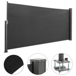 Retractable Side Awning 300cm Patio Privacy Screen Uv & Water Resistant Polyester Garden Balcony Wind Screen (1m/1.2m/1.4m H) | Medium | Grey