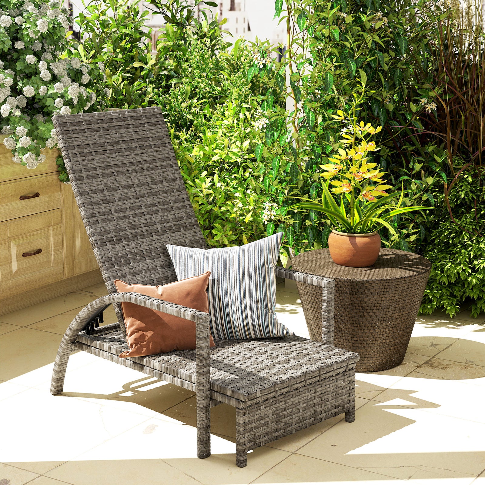 Pe Rattan Adjustable Lounger | Gray