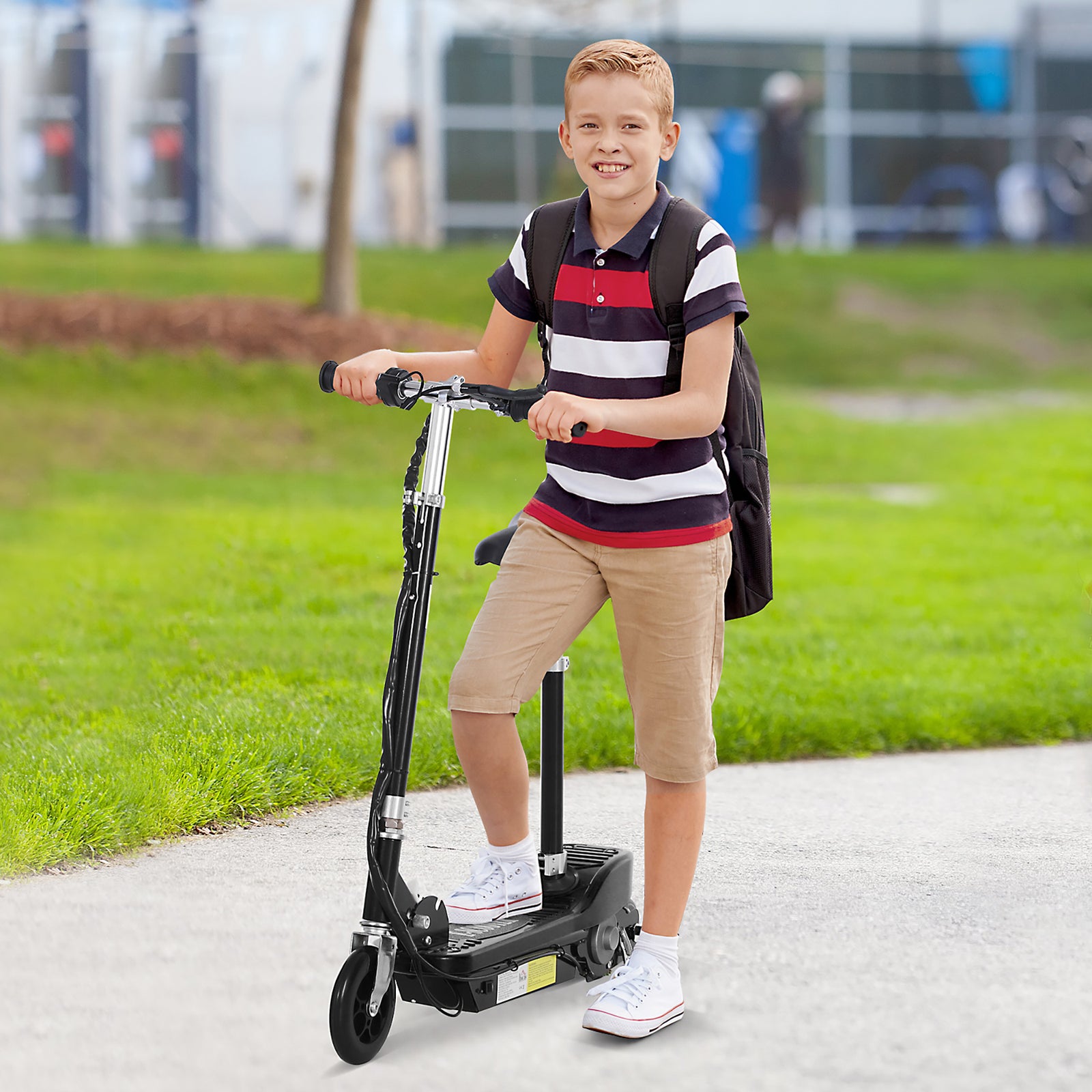 Foldable Powered Scooter With Adjustable Seat And Brake | Black