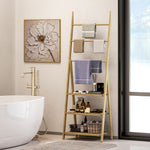 3-tier Folding Bamboo Bathroom Storage Shelving Towel Bars
