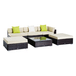 6 Pcs Garden Rattan Sofa Set Sectional Wicker Coffee Table | Brown