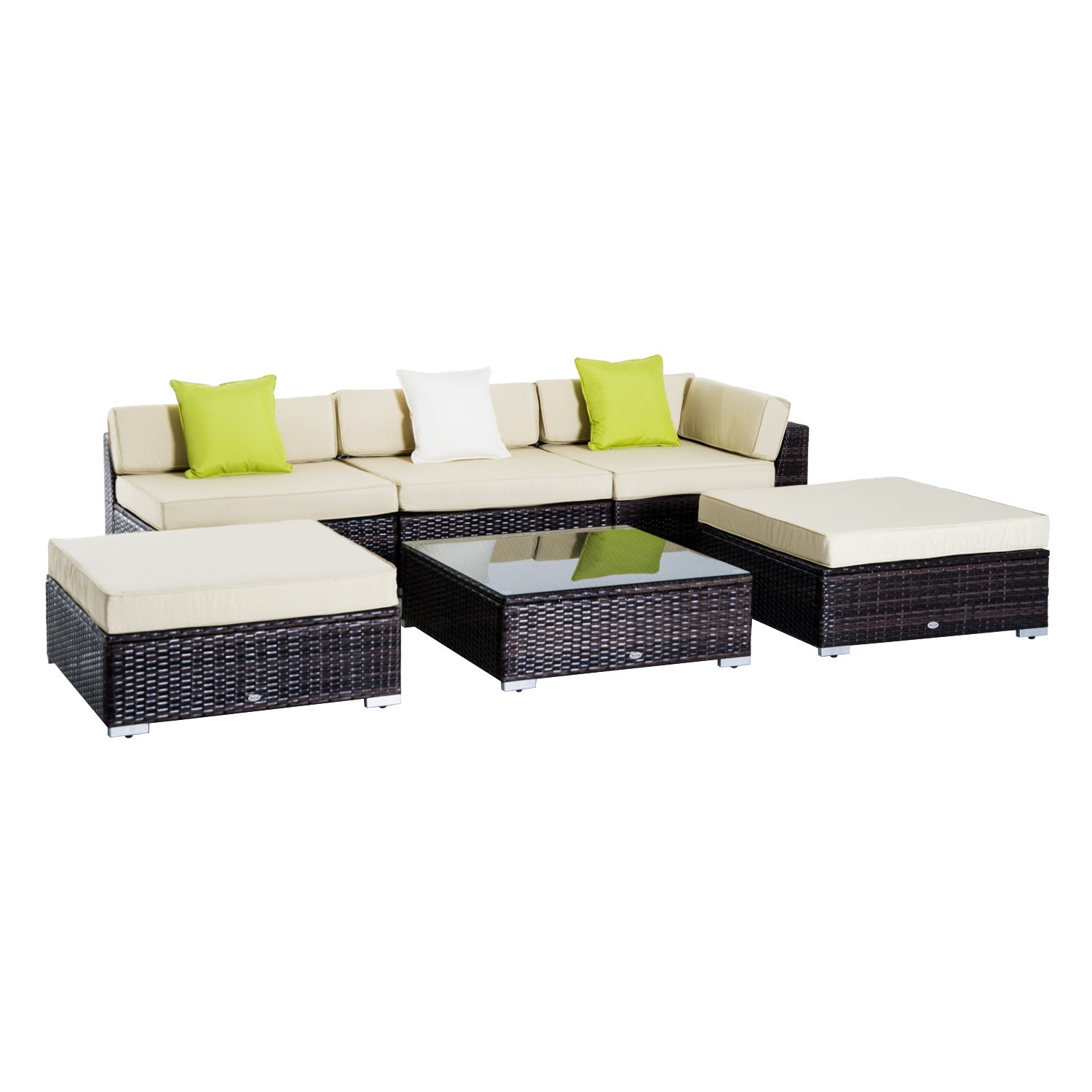 6 Pcs Garden Rattan Sofa Set Sectional Wicker Coffee Table | Brown
