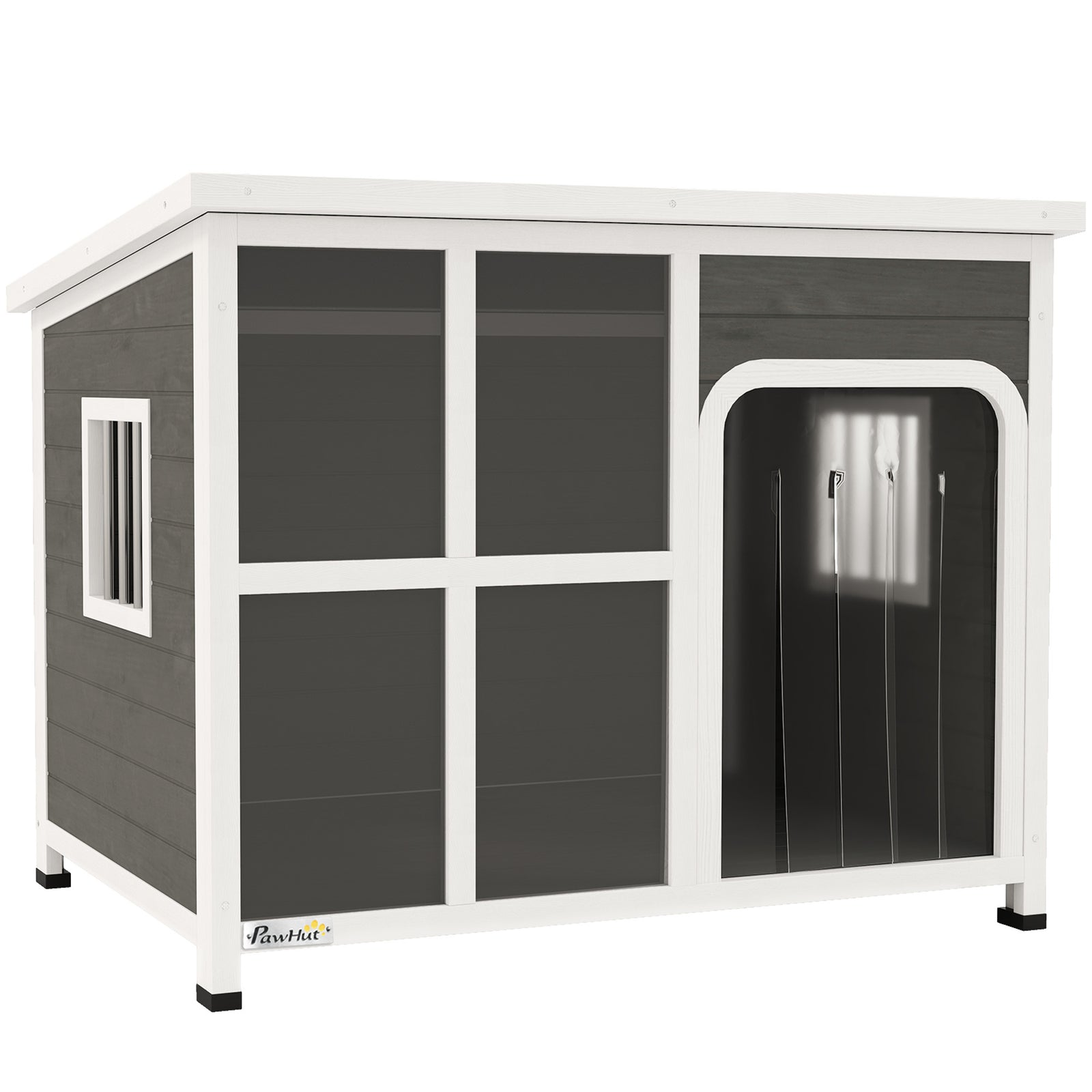 Pawhut Wooden Dog Kennel Outdoor W/ Openable Top | Gray