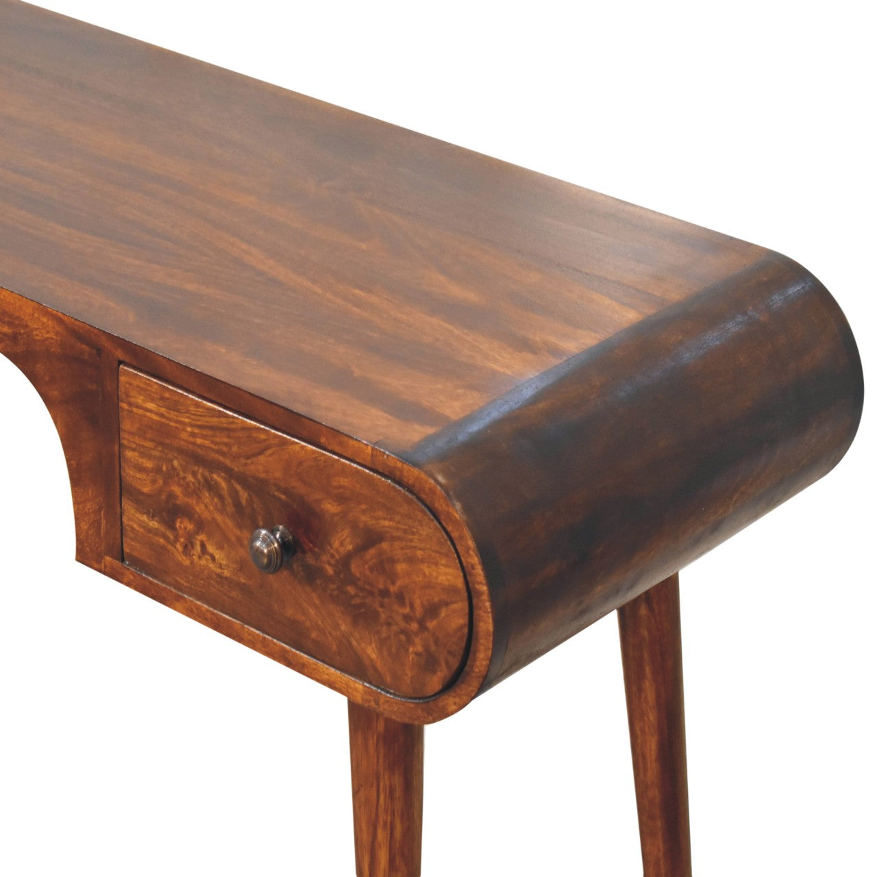 Solid Wood Chestnut London Arch Writing Desk, 2 Drawers, Dark Brown