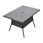 Garden Rattan Tempered Glass Top Rectangular Table With Parasol Hole - 120/150 Cm W X 80/90cm D X 72cm H | Small