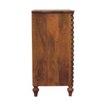 Spindle 3-drawer Chest – Solid Wood, Light Brown Finish