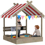 Sand Pit With Canopy, Blackboard, Toys, Sink, Seats, Flags For Kids | Grey