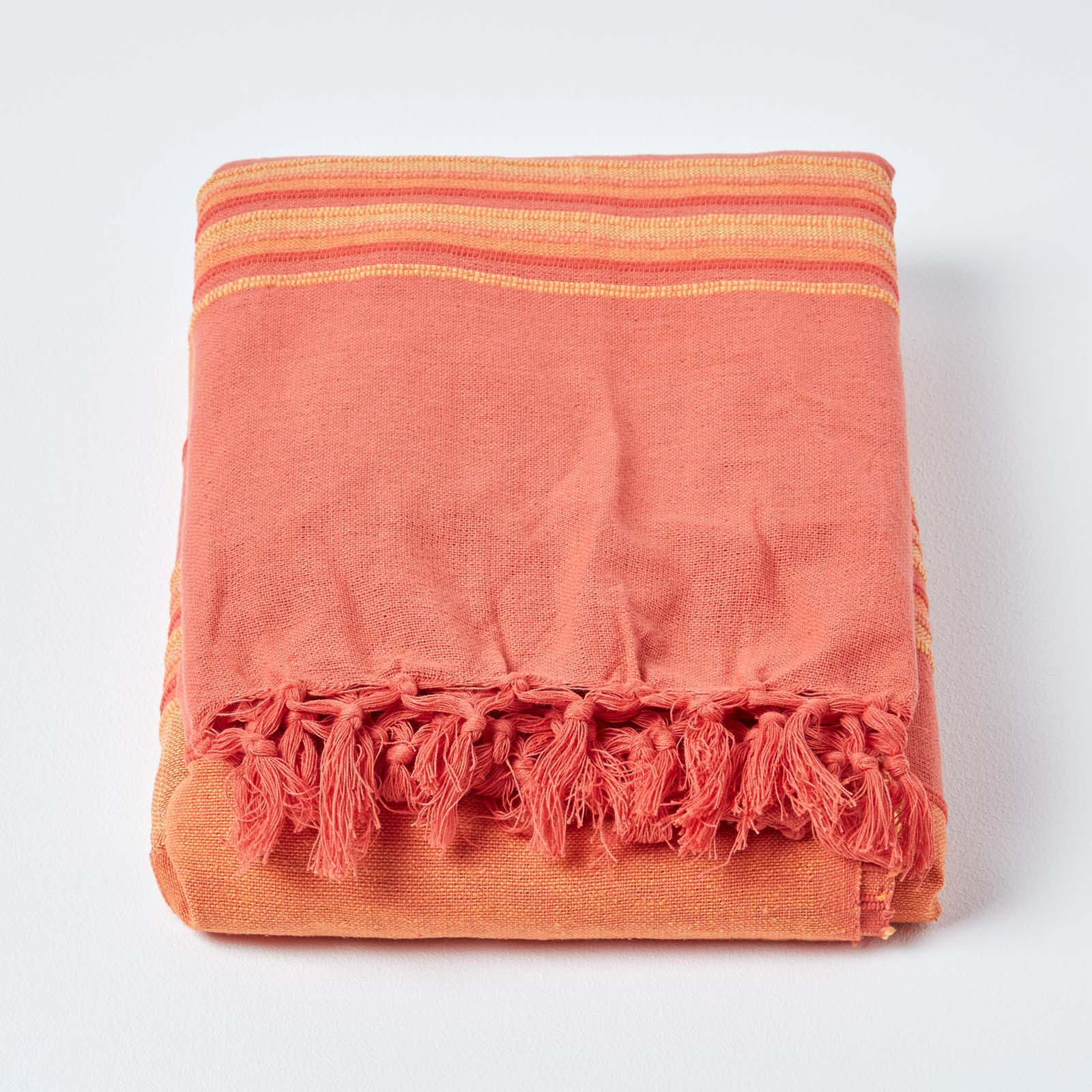 Cotton Morocco Striped Throw | 150cm x 200cm | Terracotta