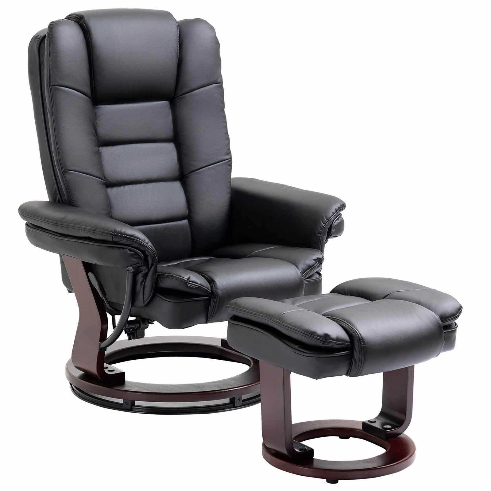 Swivel Manual Recliner And Footrest Set Leather | Black