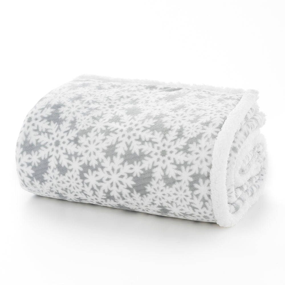 Flakes Sherpa Printed Soft Throw | 125cm x 150cm | Gray