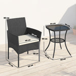 3 Piece Rattan Bistro Set With 2 Tier Glass-top Table, Chairs | White
