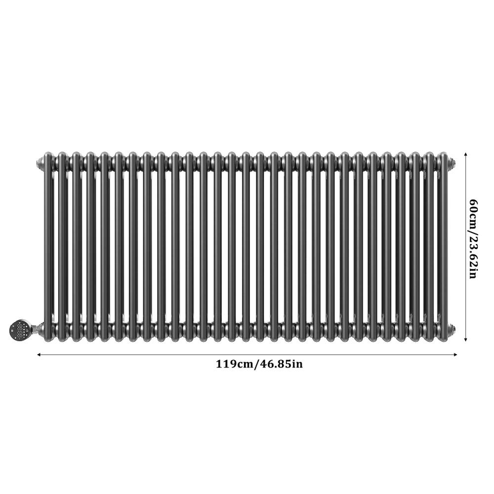 1200w Wall Mounted Electric Radiator Heater With Thermostat, Wifi & App Control, Child Lock, Ipx4 Waterproof, 119cm X 60cm | Grey