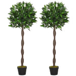 2 Pcs 90/120cm Artificial Bay Laurel Topiary Trees With Pot | Large | Green