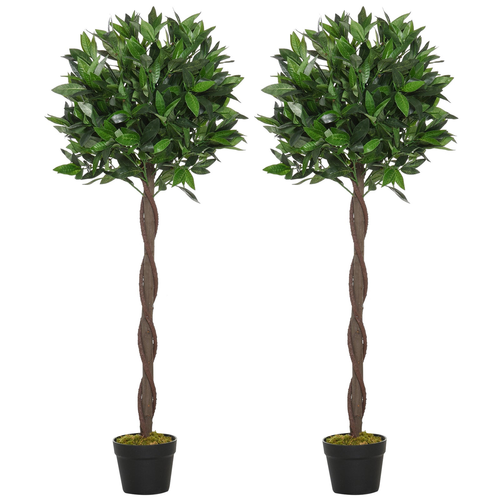 2 Pcs 90/120cm Artificial Bay Laurel Topiary Trees With Pot | Large | Green