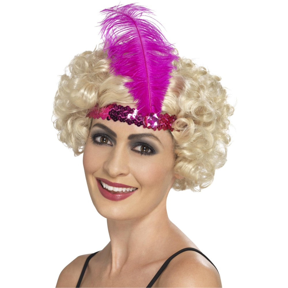 Flapper Headband, With Feather | Pink