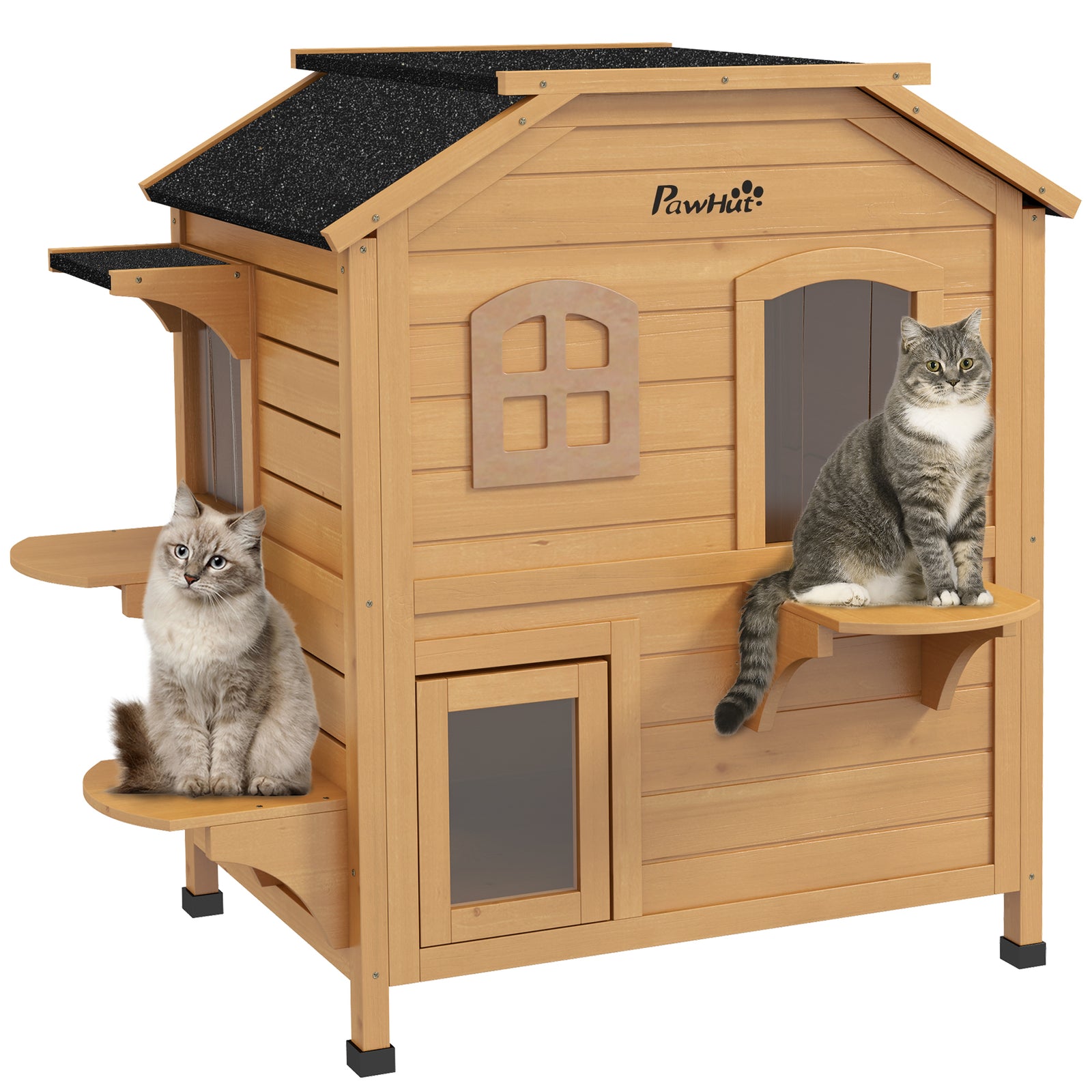 Wooden Cat House Cat Cave Pet Shelter Condos Outdoor | Brown