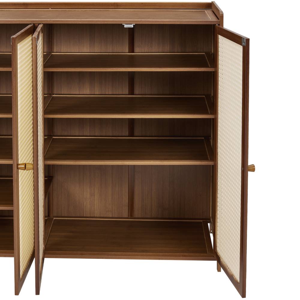 Modern Bamboo Shoe Cabinet – 4-door Textured Storage Unit With 6 Tiers For Stylish And Functional Entryway Organization