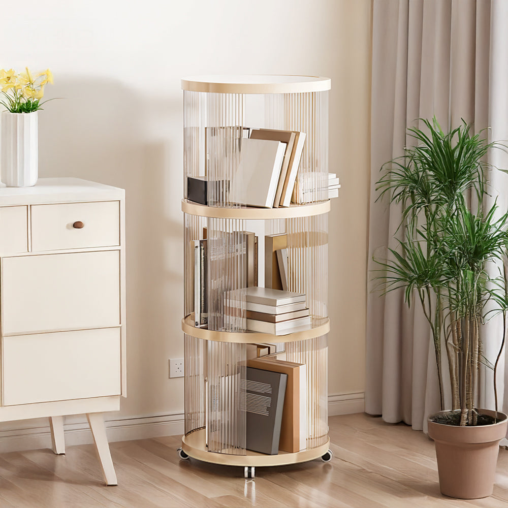 3-tier Plastic Round Bookshelf With Wheels