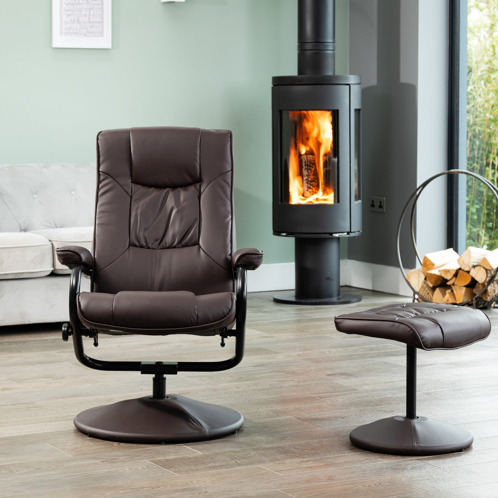 Gibson Swivel Recliner And Footstool | Brown