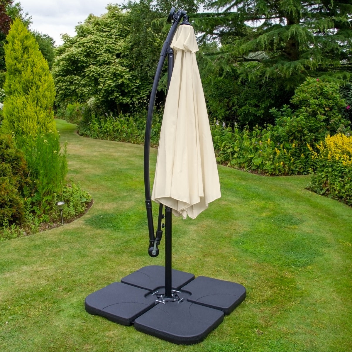 3m Led Cantilever Parasol With Plain Base | Cream