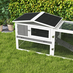 Rabbit Hutch And Run Outdoor W/ Sliding Tray Hay Rack Ramp, 156x58x68cm | Gray