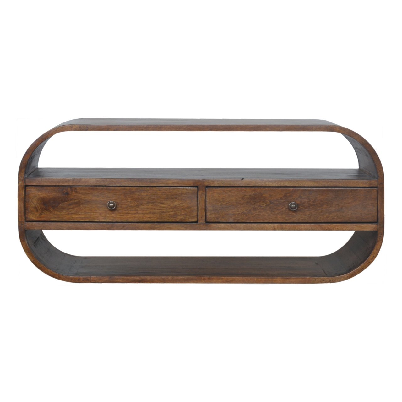 Solid Wood Chestnut Curved Edge Media Unit With 2 Drawers