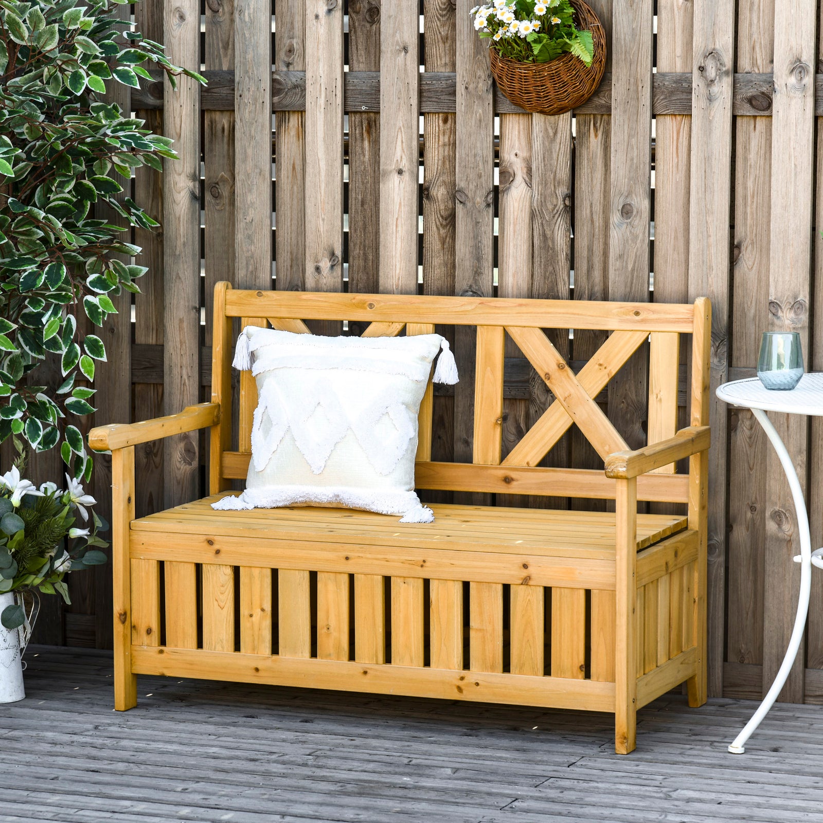 Garden Storage Bench Patio Wood Chair