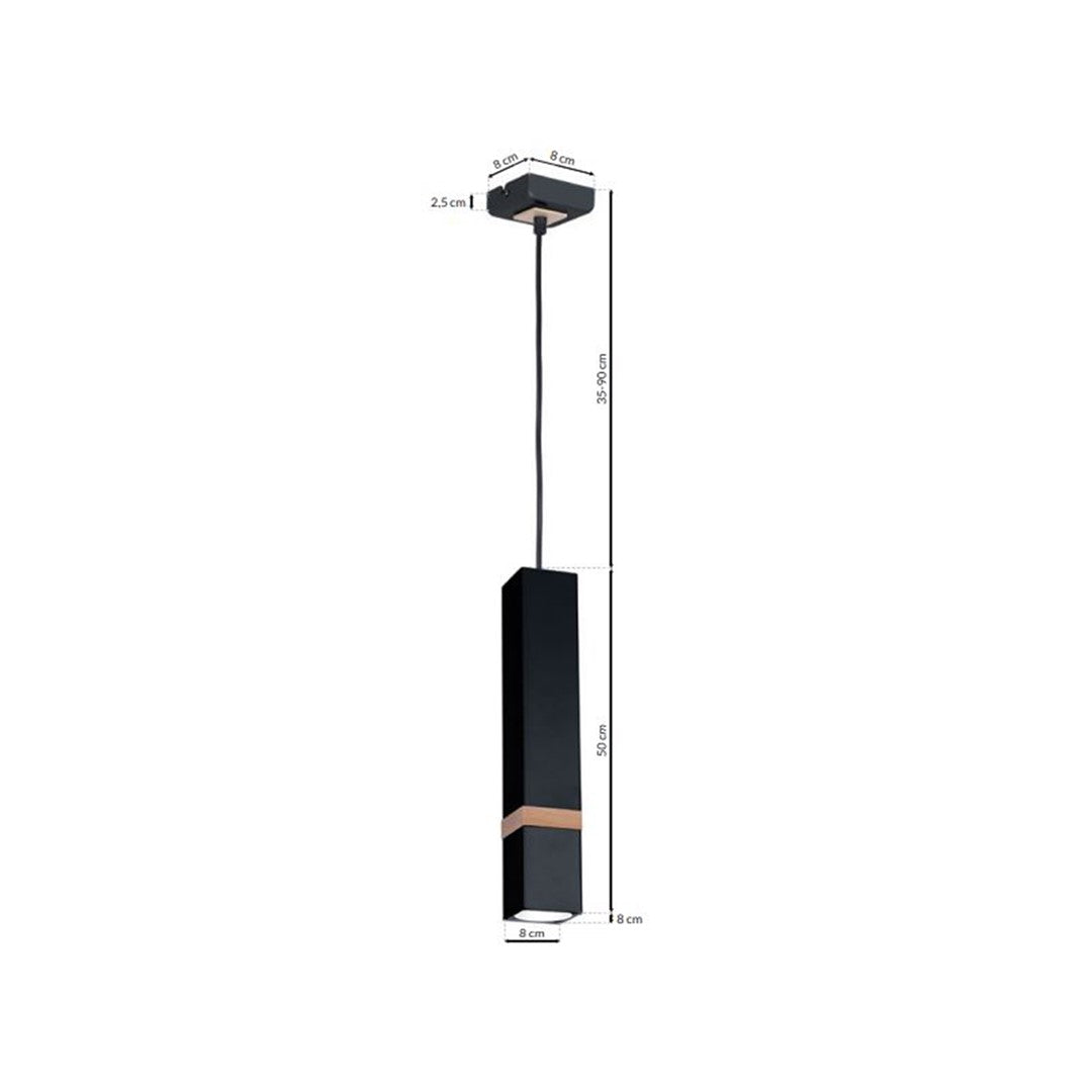 Vidar Black Pendant Lamp 1xgu10 Hand Made Modernist Cuboid Design With Natural Wooden Insert