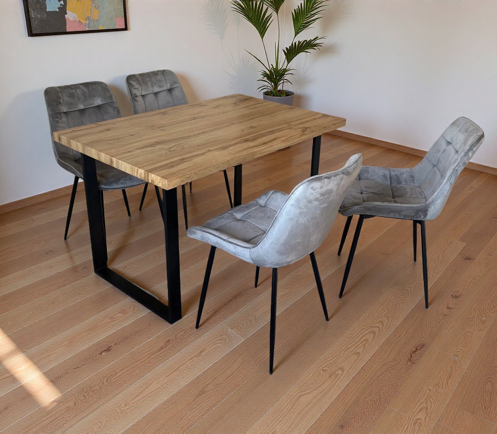 Colorado Dining Table With 4 Erica Velvet Chairs | One Size | Grey
