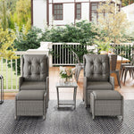 Recliner Rattan Garden Furniture W/ Two-tier Glass Top Table | Light Grey