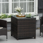Rattan Garden Side Table Wicker Patio With Tempered Glass | Brown