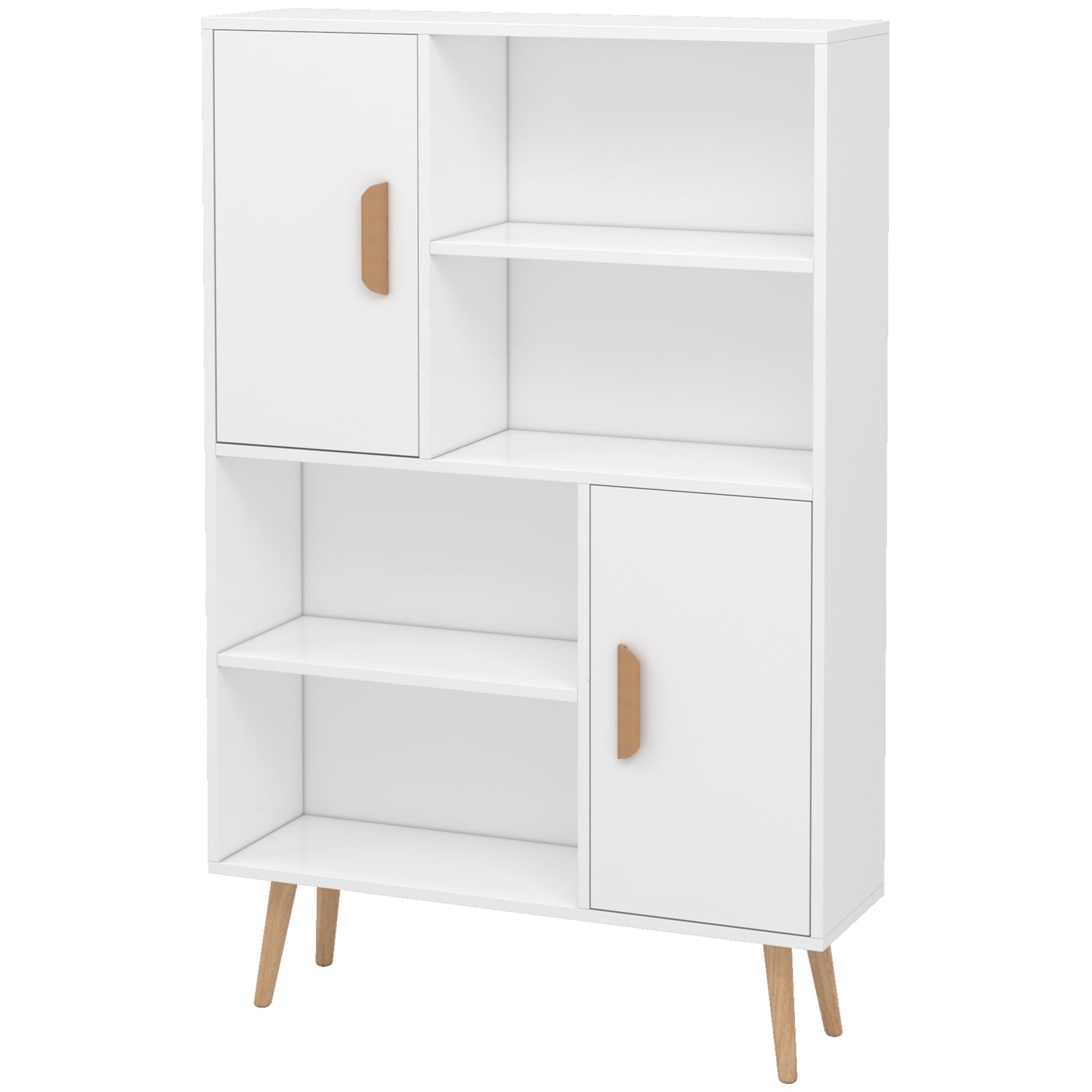 Free Standing Bookcase Shelves Unit With Two Doors White