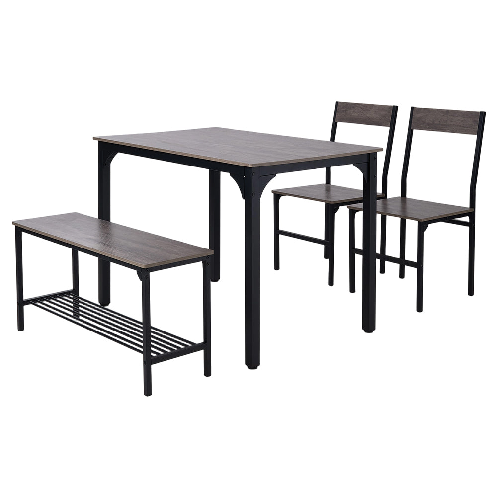 4-piece Industrial Dining Table Set With 2 Chairs And Bench – Vintage Metal Kitchen Furniture | Grey