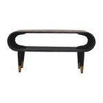 Solid Wood Curved Edge Media With Brass Accents, Open Slot, Dark Brown