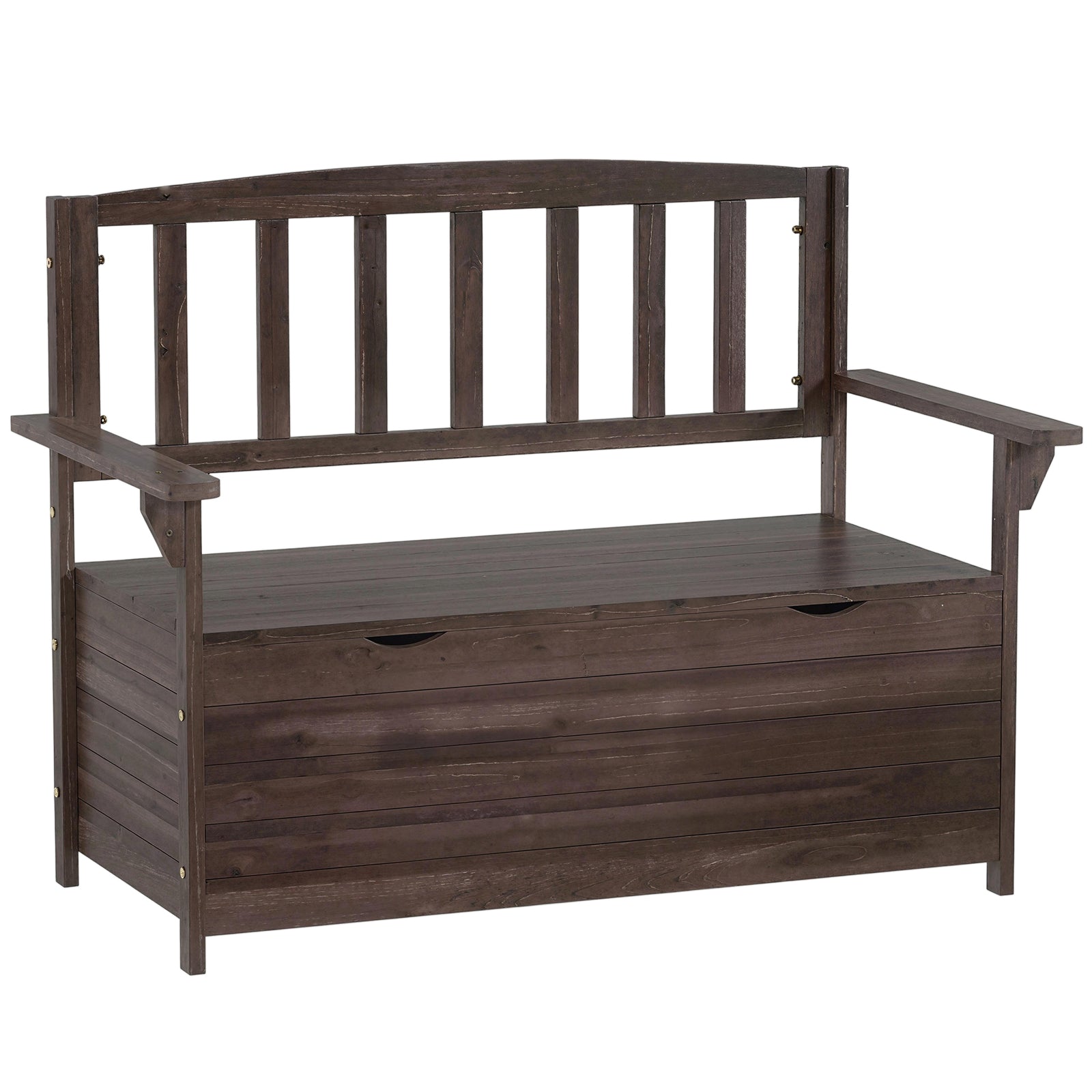 Outdoor 2 Seater Garden Bench, Garden Storage Bench With Backrest | Brown