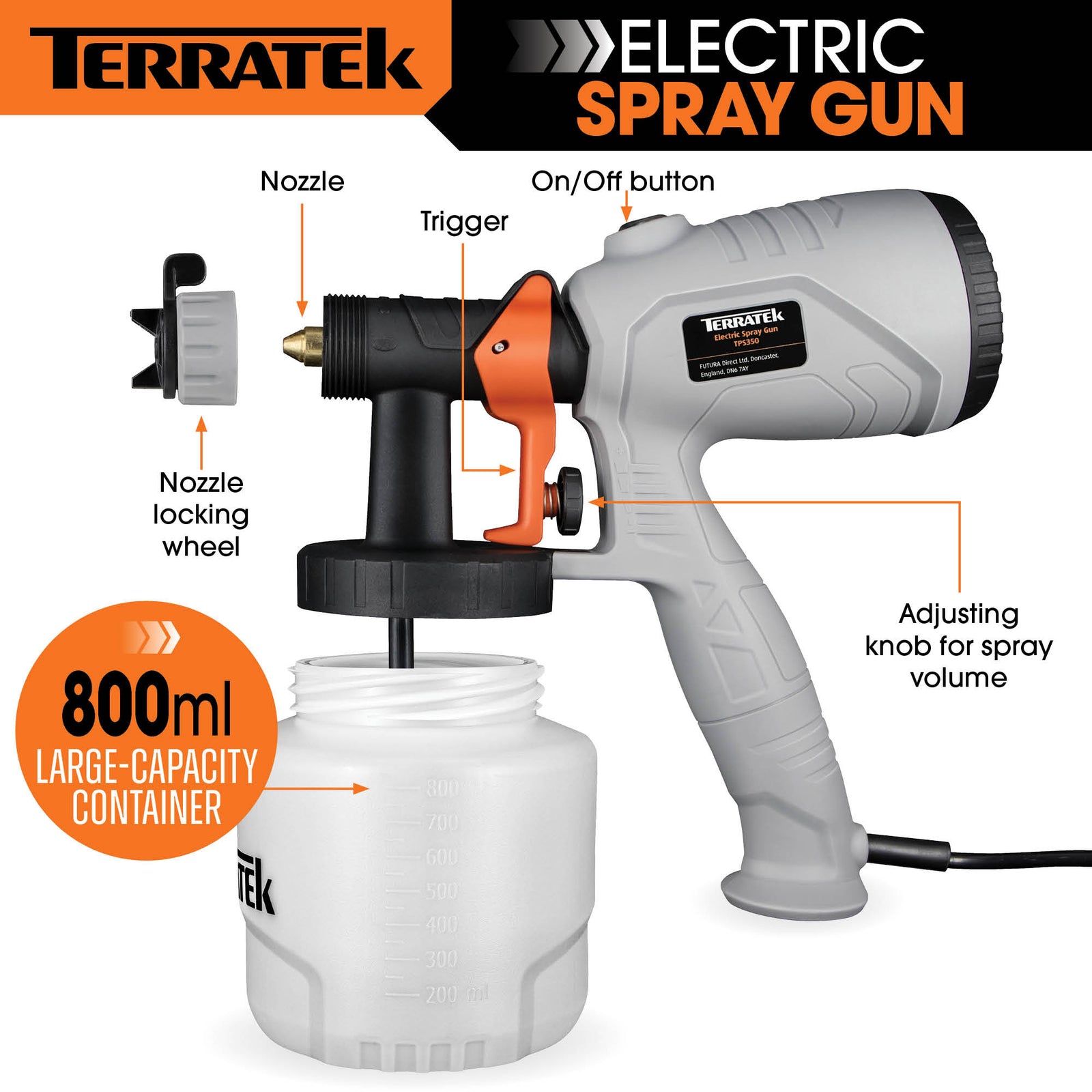 Electric Paint Sprayer 350w, Hvlp Hand Held Fence Spray Gun 800ml Container
