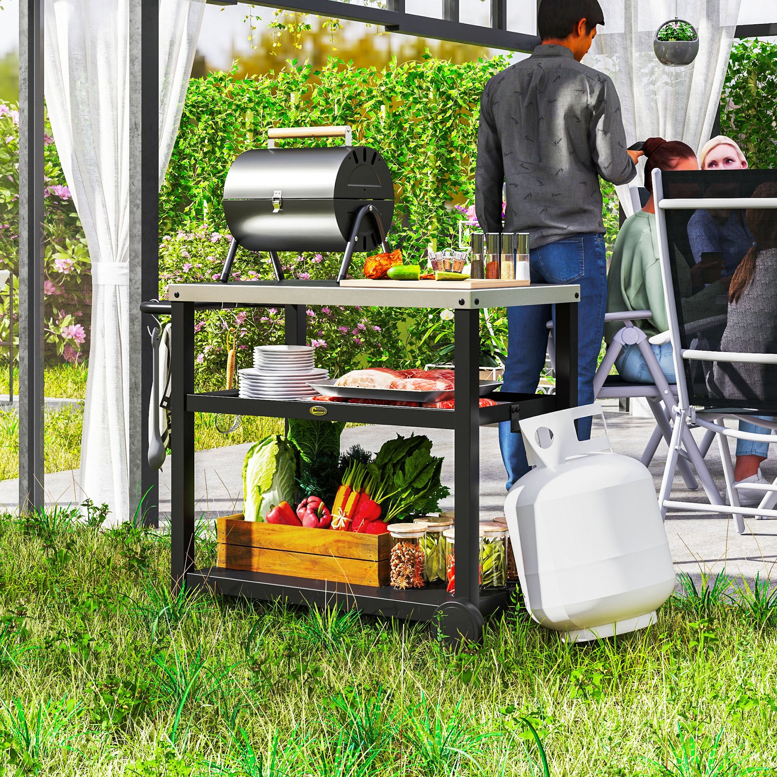 Outdoor Bbq Table W/ 2-tier Shelf, Outdoor Kitchen