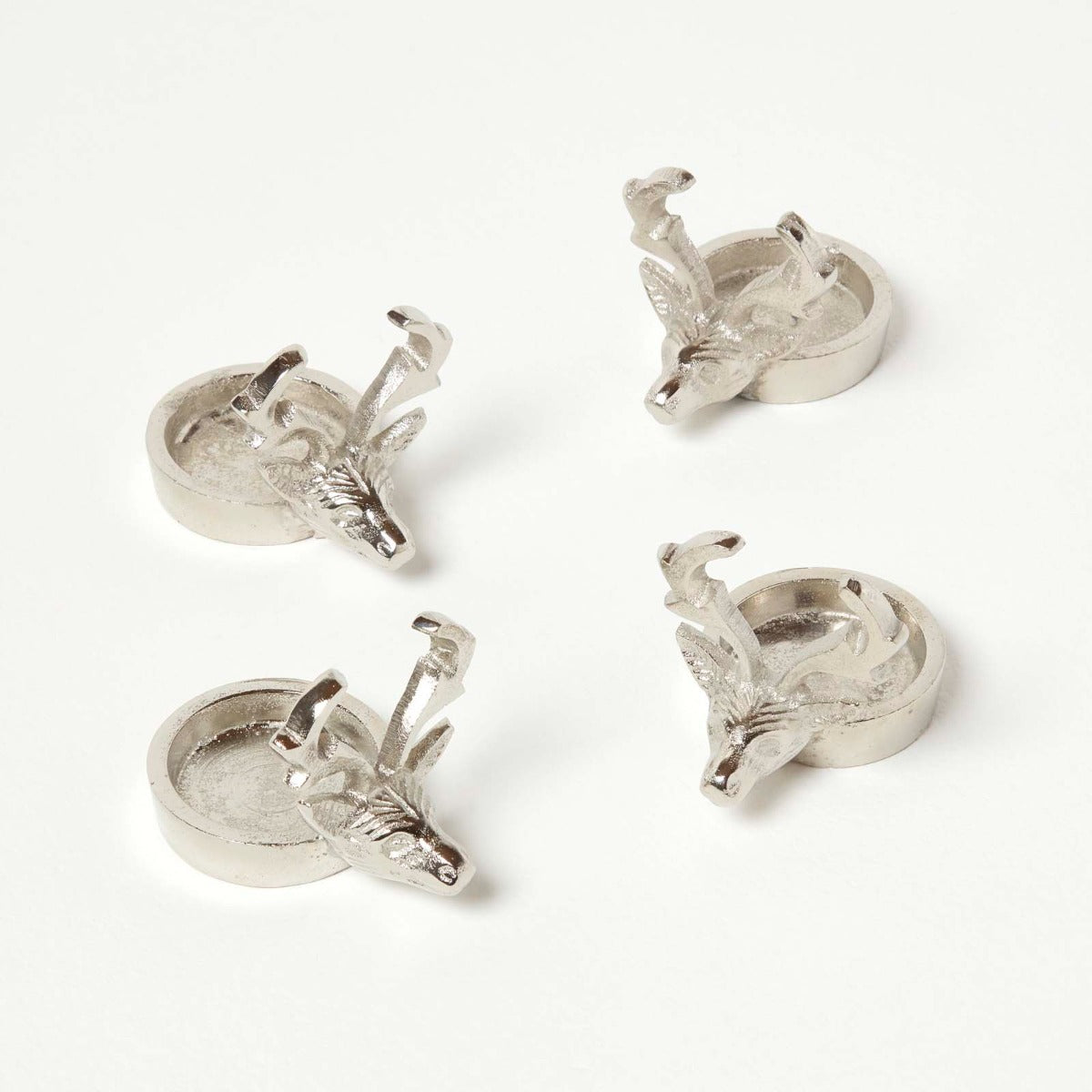 Set Of 4 Stag Christmas Metal Tea Light Holders, Metal