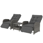 3 Pieces Rattan Bistro Set With Cushions For Outdoor, Grey