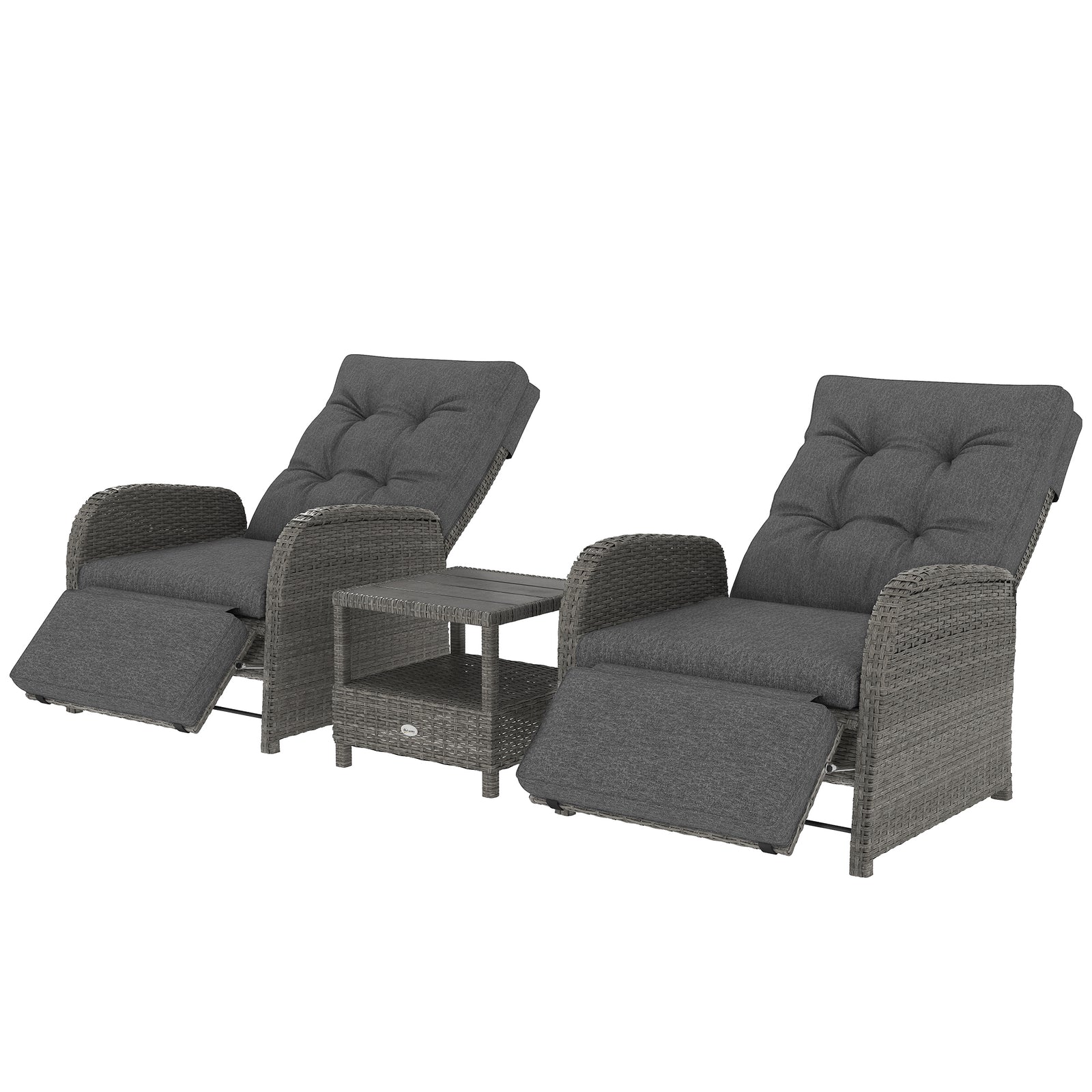 3 Pieces Rattan Bistro Set With Cushions For Outdoor, Grey