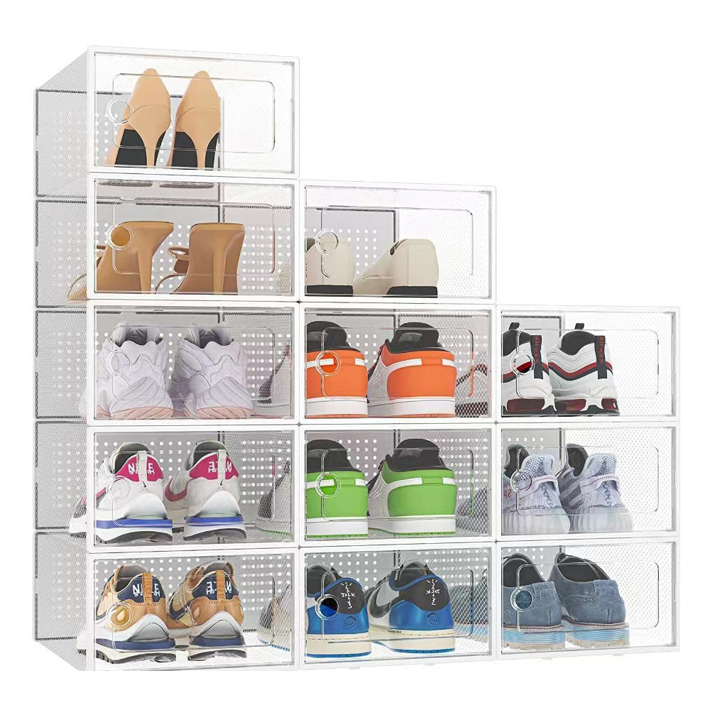 12x Stackable Shoe Storage Box Organiser White