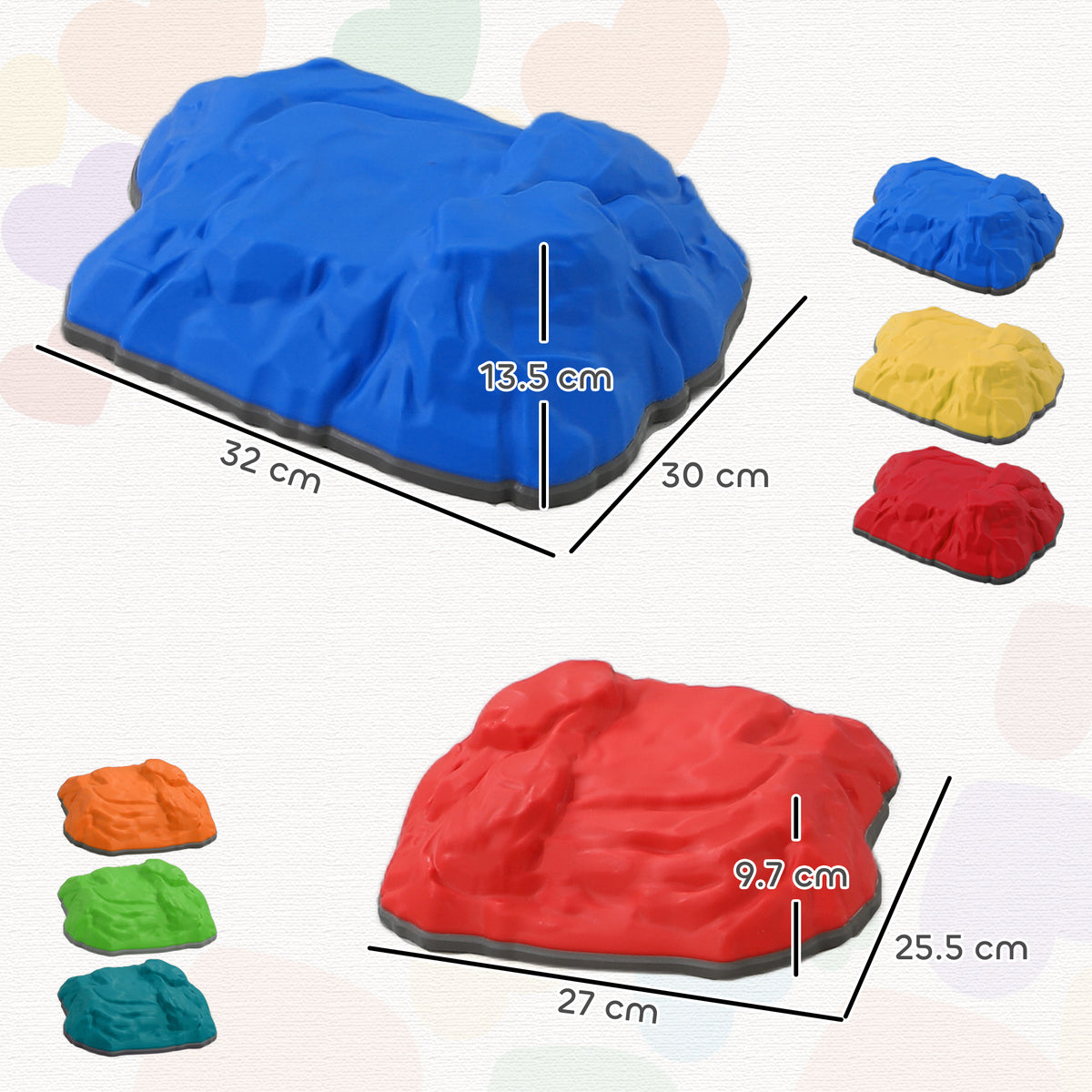Balance Stepping Stones For Kids, River Stones With Non-slip Bottom | Set of 6 | Multi