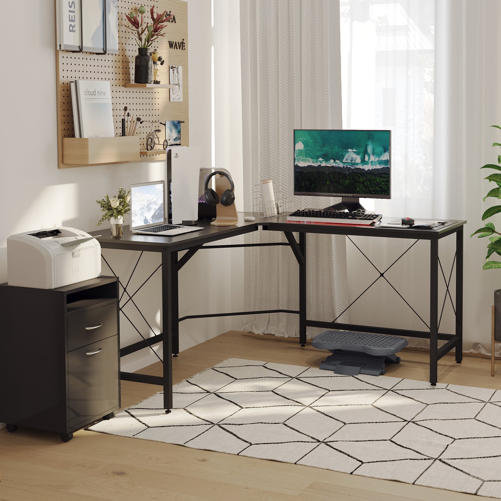 Corner L-shape Desk Computer Pc Workstation Writing Table | Black