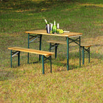 3-piece Outdoor Wooden Foldable Table Benches Set